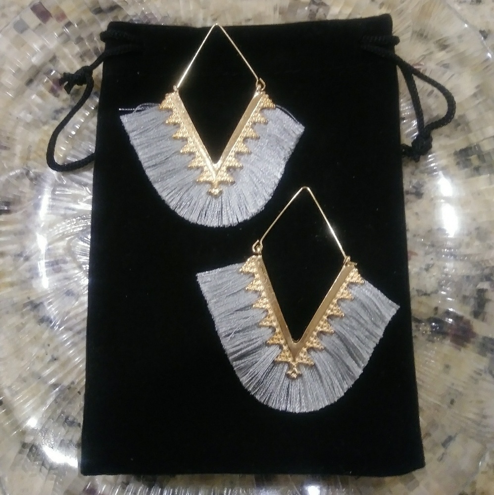 3/$20-Boho V Shaped Tassel Gray Earrings